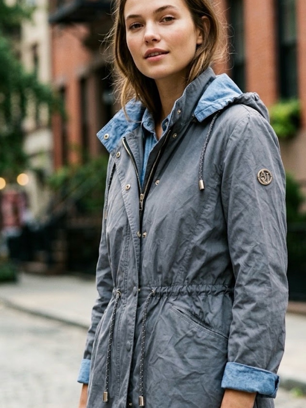 Armani Jeans Gray Utility Hooded Jacket with Chambray Trim